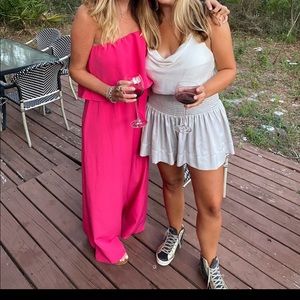 Hot pink strapless jumpsuit